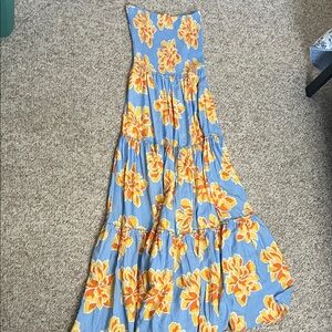Vibrant Strapless Floral Dress - Blue and Orange